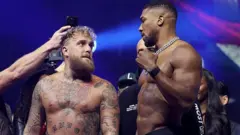 Jake Paul and Anthony Joshua for dia ceremonial weigh-in ahead their fight on December 18, 2025 in Miami Beach, Florida. 