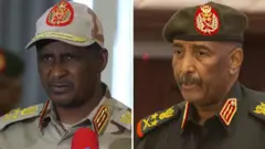 Gen Mohamed Hamdan Dagalo (à esquerda) e Gen Abdel Fattah al-Burhan (à direita)