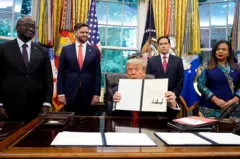 Трамп с подписанным договором между Руандой и ДР Конго