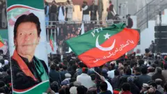 ایک جلسے میں تحریک انصاف کا جھنڈا اور تصویر