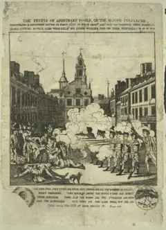 Ilustração em preto e branco do Massacre de Boston