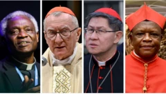Cardinal Peter Kodwo Appiah Turkson, cardinal Pietro Parolin, cardinal Luis Antonio Gokim Tagle, and cardinal Fridolin Ambongo Besunguge