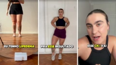 Montagem com trechos de vídeo falso vendendo chá para lipedema