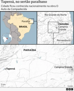 Mapa mostra a localização de Taperoá