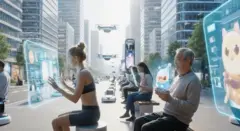 مشهد لشارع من المستقبل بتقنيات عرض ثلاثية الأبعاد.