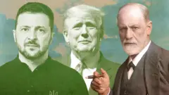 фото Зеленського, Трампа і Зігмунда Фройда на зеленому тлі