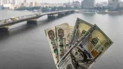 ورقتان نقديتان مصريتان من فئة مائة جنيه بجوار ورقتين من العملة الأمريكية من فئة مائة دولار أمام خلفية لنهر النيل.