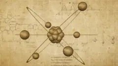 Desenho de um átomo com aparência antiga