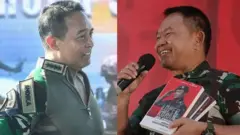 Panglima TNI, Jenderal Andika Perkasa (kiri), dan Kepala Staf Angkatan Darat, Jenderal Dudung Abdurrachman. 