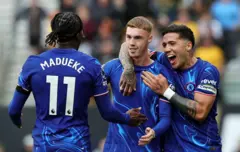 Madueke, Palmer and Enzo celebrating