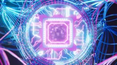 Una unidad de procesamiento de inteligencia artificial futurista con transferencia rápida de bits y datos -