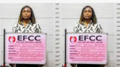 Blessing Okoro tawọn eeyan mọ si Blessing CEO. O gbe patako ẹsun ti EFCC fi kan an dani