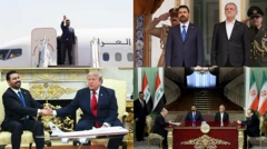 چند تصویر ترکیبی در کنار هم. تصاویری از دیدار مقامات عراق و ایران. تصاویر دیدار دونالد ترامپ با نخست‌وزیر عراق. در یک تصویر نخست‌وزیر عراق در ورودی هواپیما دستش را به عنوان مشایعت بالا برده است