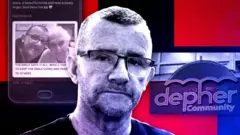 Montagem com o rosto de Anderson, a fachada da Depher e uma postagem 