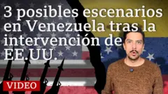 Daniel Pardo, de BBC Mundo, mirando a cámara con un top marrón y de fondo las banderas de Estados Unidos y Venezuela