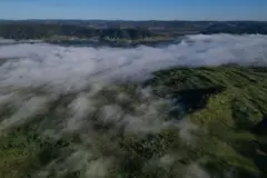 Foto aérea mostrando neblina sobre os campos no Estado do Pará