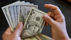 Pessoa contando dólares americanos