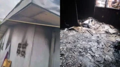 Collage foto of di house wey burn