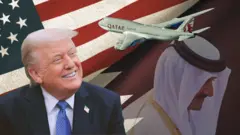 Колаж з Трампом, еміром Катару та літаком