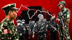 နမ့်ခင်း-မံစီ-စင်းခန်းတံတား-အင်းတော်-ဗန်းမောက်- ပင်လည်ဘူးတလျှောက်မှာ အခွန်ကောက်နေတဲ့ TNLA၊ KIA နဲ့ NUG စစ်‌‌ဒေသ အခွန်ဂိတ်တို့အတွက် သရုပ်ဖော်ပုံ