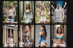 Captura de tela mostra uma galeria com imagens sexualizadas criadas por IA em um dos aplicativos, exibindo principalmente mulheres jovens.