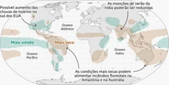 Mapa mundial mostra áreas em que clima ficará mais seco ou mais úmido por conta do El Niño
