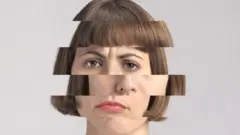 montagem de rosto de mulher com partes fora do lugar