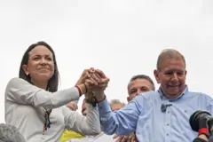 El candidato Edmundo González junto a la líder opositora, María Corina Machado.