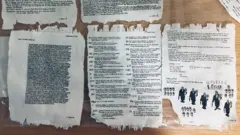 Páginas do diário de Radalj em cima de uma mesa de madeira