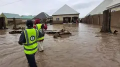 Rescuers dey carry pipo comot from di flood