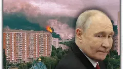 Володимир Путні на тлі Москви в диму - колаж 