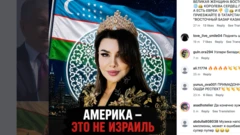 "Юлдуз Усмонова өзүнүн Инстаграм баракчасына да болушкөн сүрөттө "Америка Израил эмес" деп жазылган."