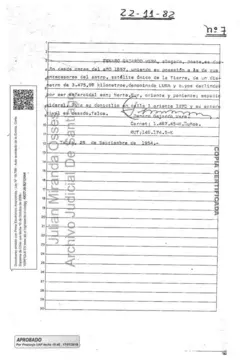 Cópia de um documento cartorário registrado no Arquivo Judicial de Santiago do Chile
