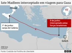Mapa mostrando rota do iate