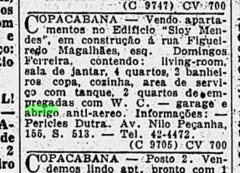 Classificado de imóvel lista, entre atributos de apartamento como 4 quartos e living-room, 'garage e abrigo anti-aereo'