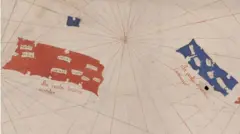 Ilhas de Antilia e Satanazes em mapa de 1424 de Zuane Pizzigano, com a ilha Brasil à esquerda