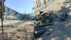 Пошкоджений зерновий термінал і уламки українського дрона в Новоросійську