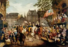 Una pintura del general George Washington recibido por una multitud