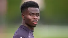 Bukayo Saka pictured in an Arsenal training session