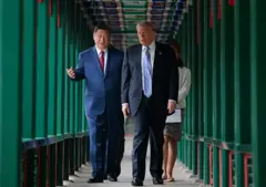  U.S. President Donald Trump and Chinese President Xi Jinping tour Zhongnanhai Garden on May 15, 2026 in Beijing, China.