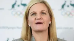 Foto of Kirsty Coventry wen she bin chair di IOC Coordination Commission for Brisbane on 2032, wia she speak to media during di Brisbane 2032 Olympic Games media update for Sofitel Hotel on May 01, 2022 in Sydney, Australia. 