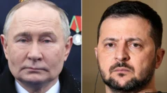 Vladimir Putin (hagu) da Volodymyr Zelensky