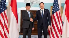 Pertemuan bilateral Menteri Luar Negeri RI, Sugiono, dengan Menlu AS, Marco Rubio, di Kementerian Luar Negeri AS, Washington D.C., pada 16 April 2025.