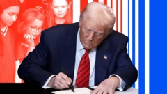 Collage de Trump y unas niñas de fondo.