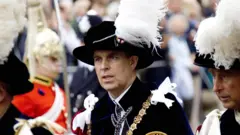Prince Andrew wearing the regalia of the Order of the Garter