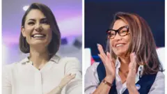 Montagem com imagens de Michelle Bolsonaro e Janja
