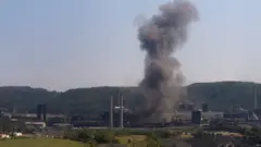 یک کارخانه دچار آتش‌سوزی شده است 