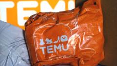 Embalagem laranja de entrega da Temu