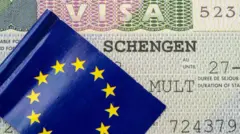 Graphic representation of the EU flag over the Sheghen visa