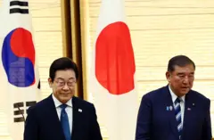 23일 공동언론발표하는 이재명 한국 대통령과 이시바 시게루 일본 총리